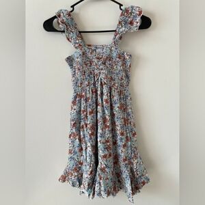 Floral Smocked Sundress in Light Blue and Rust
